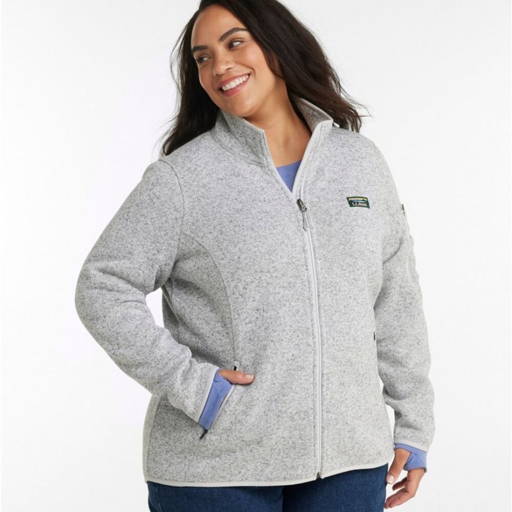 L.L. Bean Women's Sweater Fleece Full-Zip Jacket Pewter Gray 1X Pockets Gorpcore